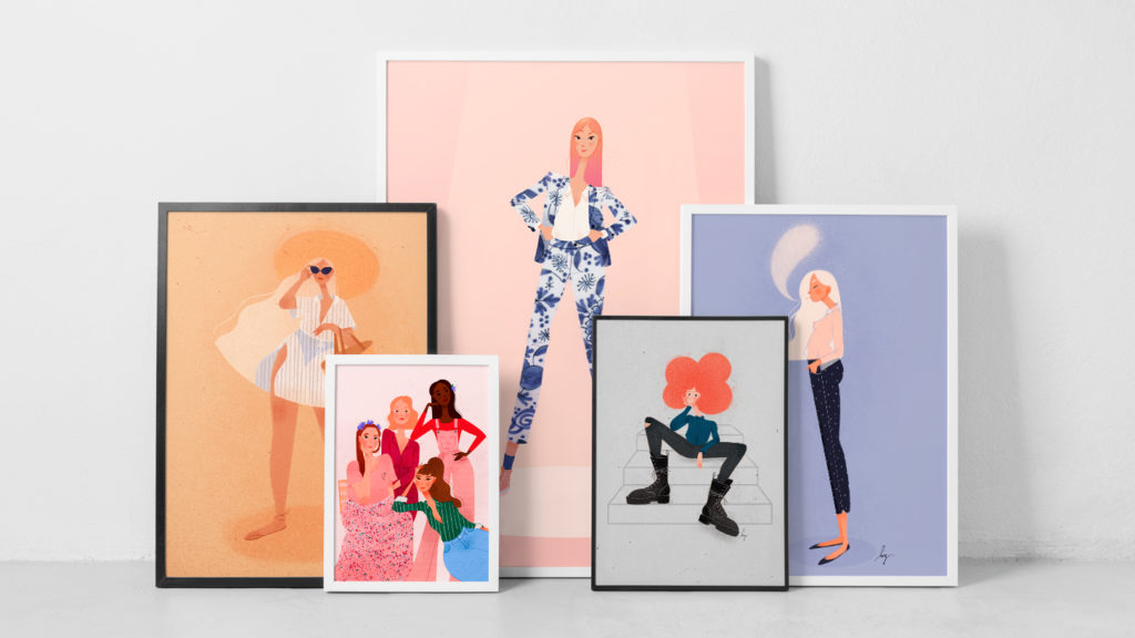 A selection of character designs and fashion illustrations by Meg Chikhani.