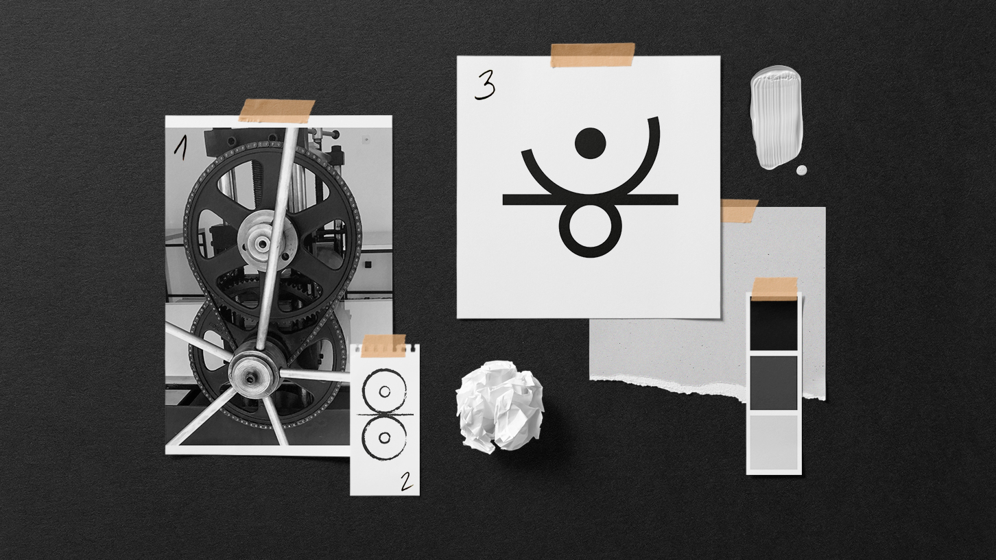Moodboard et inspiration pour la réalisation du logo des ateliers a5 à Vevey (Suisse). La forme est basée d'après une presse de gravure. Par Meg Chikhani