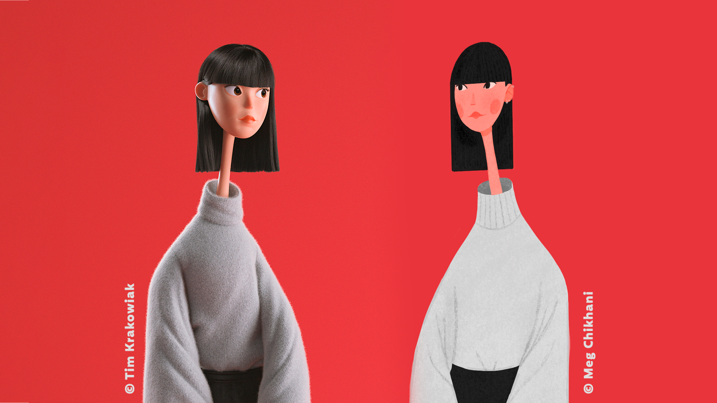Character design inspired by Jessica Walsh. 3D design by Tim Krakowiak, 2D illustration by Meg Chikhani