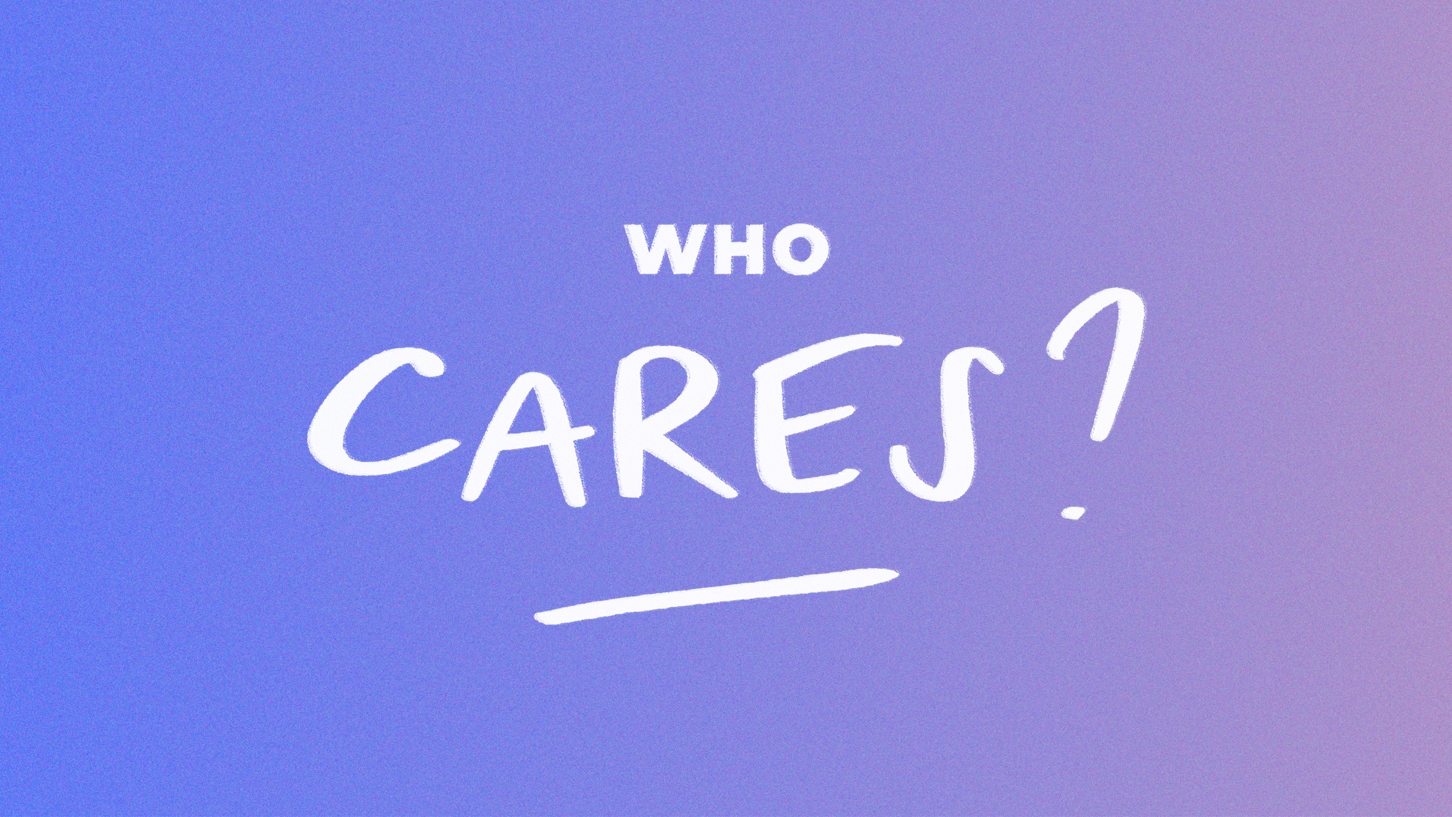 Logo du podcast "Who cares" sur les soins infirmiers en Suisse romande. Graphisme par Meg Chikhani
