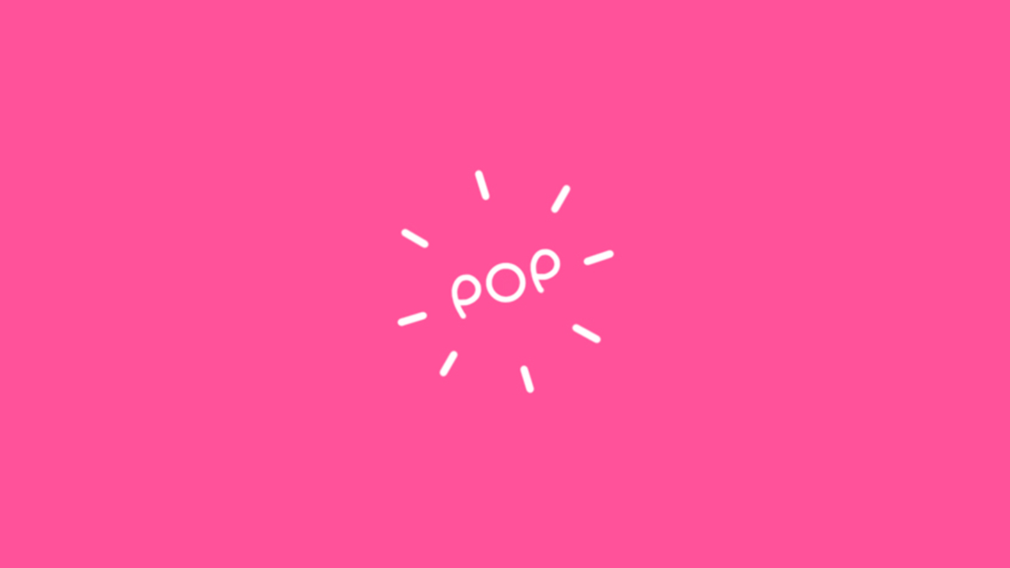 Logo and hand lettering of the word "pop". By Meg Chikhani