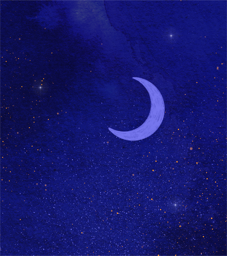 Blue moon in the summer night. Detail of the "Jazz" illustration by Meg Chikhani