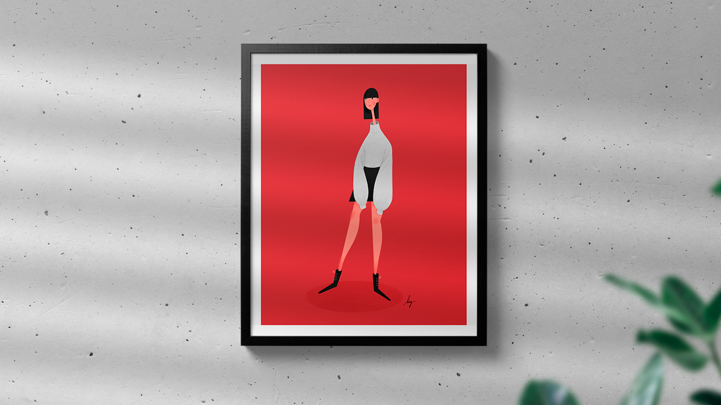 Fashion illustration inspired by Jessica Walsh, printed on fine art paper. Design by Meg Chikhani