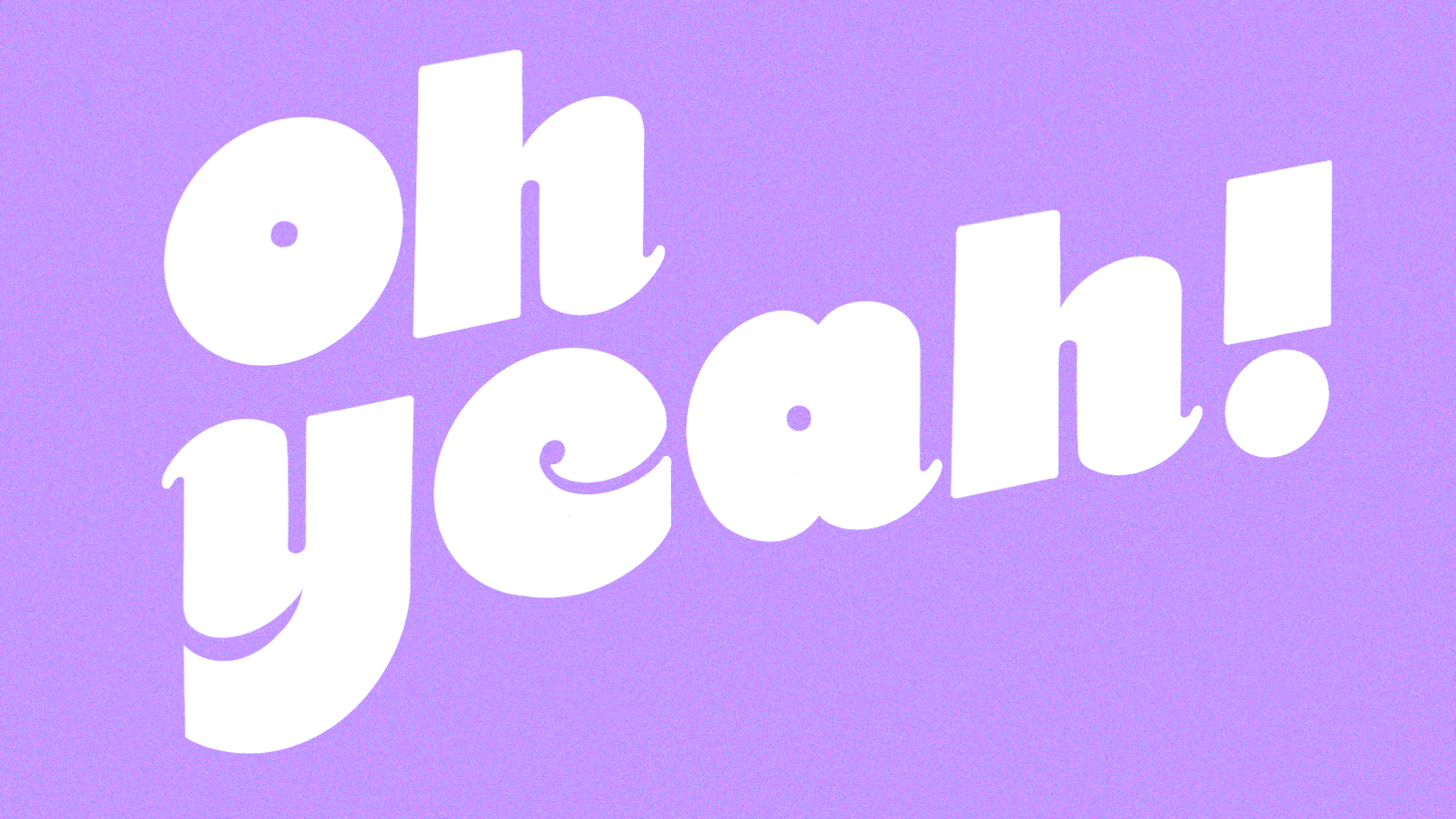 Hand lettering logo "oh yeah". A rainbow version of the design. By Meg Chikhani