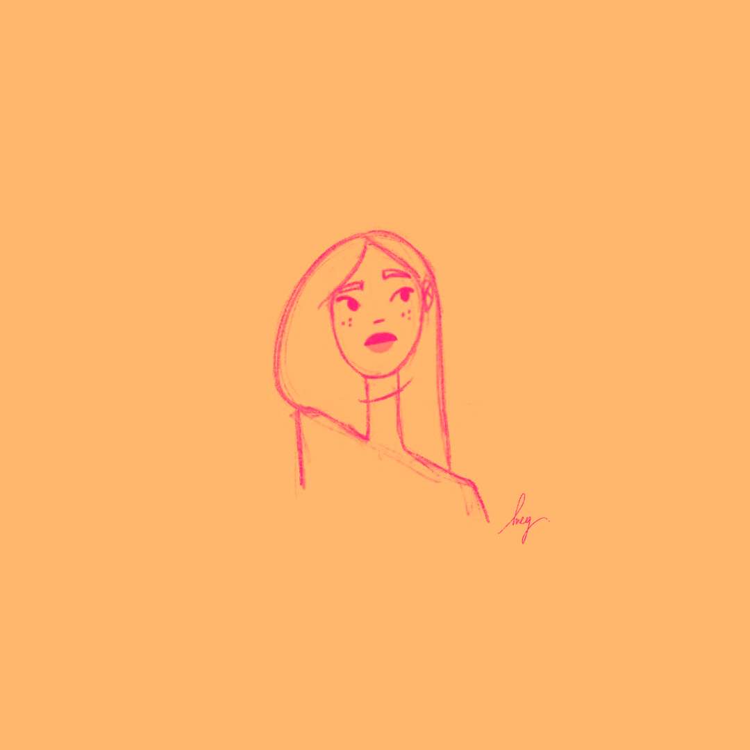 Sketch of a woman with bold colors. The character design is simple and feminine. By Meg Chikhani