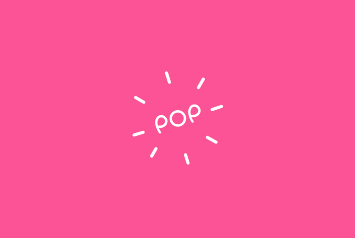 Typography and lettering of the word "pop". The design is simple and joyful, like a pop of a chewing gum. By Meg Chikhani