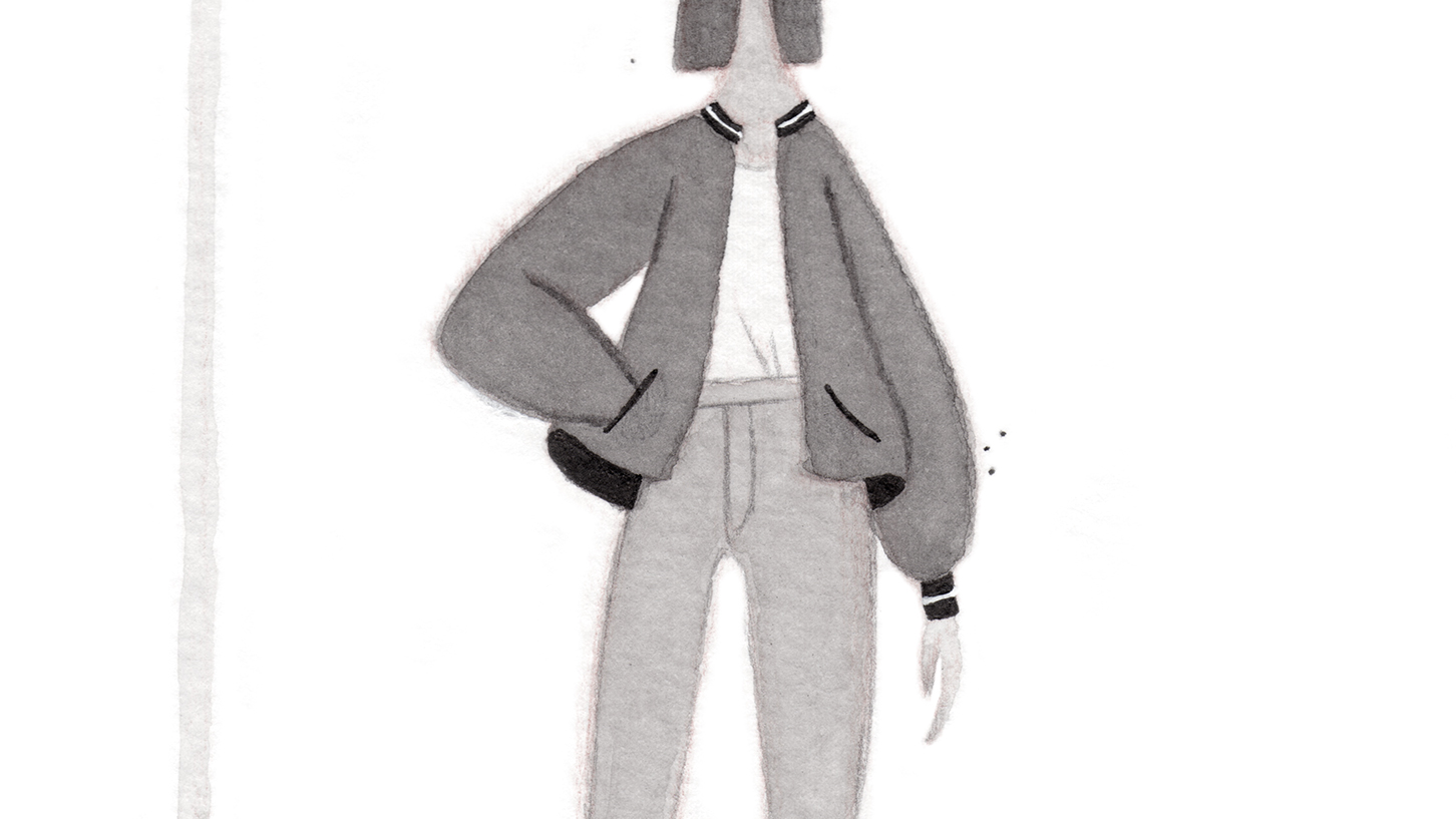 Détail d'une veste bomber d'un personnage pour le fanzine "la bûche". Par Meg Chikhani